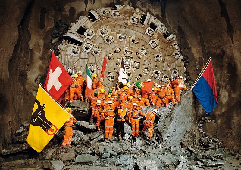 Final breakthrough at the Gotthard Base Tunnel on 15 Oct. 2010, Switzerland, Gripper TBM, Ø 9,430mm